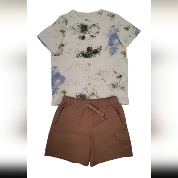 Boys DSG Shorts and T-shirt Outfit Brown Splatter 8 9 Set Lot Cargo Drawstring - Picture 2 of 5